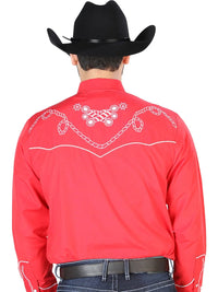 El General - Camisa Roja Bordada Diseño De Soga Y Espuelas 126719