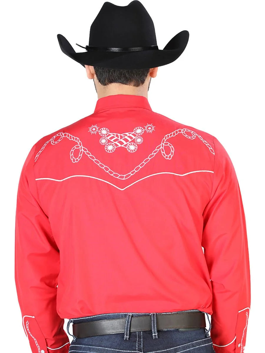 El General - Camisa Roja Bordada Diseño De Soga Y Espuelas 126719