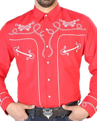El General - Camisa Roja Bordada Diseño De Soga Y Espuelas 126719