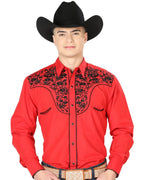 El General - Camisa El Señor DL Cielos Bordada Rojo-Negro Vaquera 43298