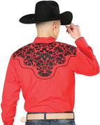 El General - Camisa El Señor DL Cielos Bordada Rojo-Negro Vaquera 43298