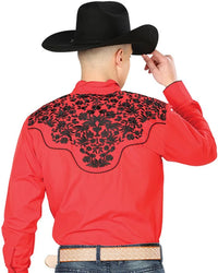 El General - Camisa El Señor DL Cielos Bordada Rojo-Negro Vaquera 43298