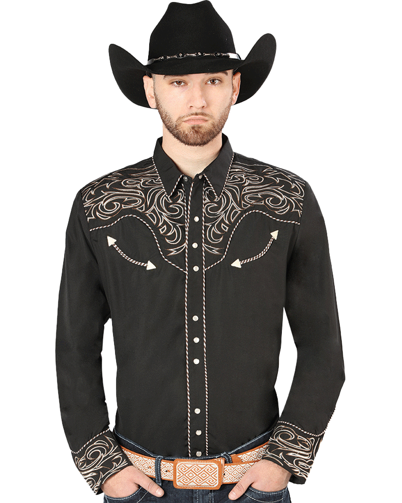 El General - Camisa Negra Vaquera Bordada El Señor De Los Cielos 44198