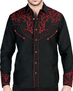 El General  -Men's Black Western Shirt with Red Embroidery & Snap Buttons 44339
