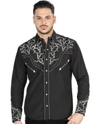 El General  -Men's Western Shirt with Silver Embroidery & Snap Buttons  Black  44340