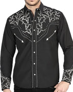 El General  -Men's Western Shirt with Silver Embroidery & Snap Buttons  Black  44340