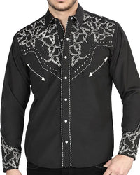 El General  -Men's Western Shirt with Silver Embroidery & Snap Buttons  Black  44340