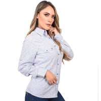 White Diamonds Women's Embroidered Denim Shirt for Women Blue with Flowers WD-491