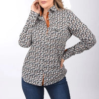 White Diamonds Boots Embroidered Western Shirt for Women in Black with Flowers WD-488