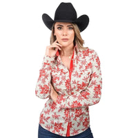 White Diamonds Boots Womens Embroidered Red Western Shirt for Women with Flowers WD-497