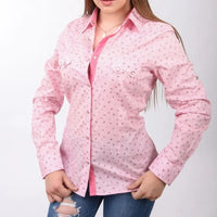 White Diamonds Boots Women's Embroidered Western Shirt for Women in Pink with Flowers WD-490