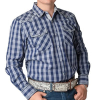 White Diamonds Embroidered Western Shirt - Blue Plaid  WD-800