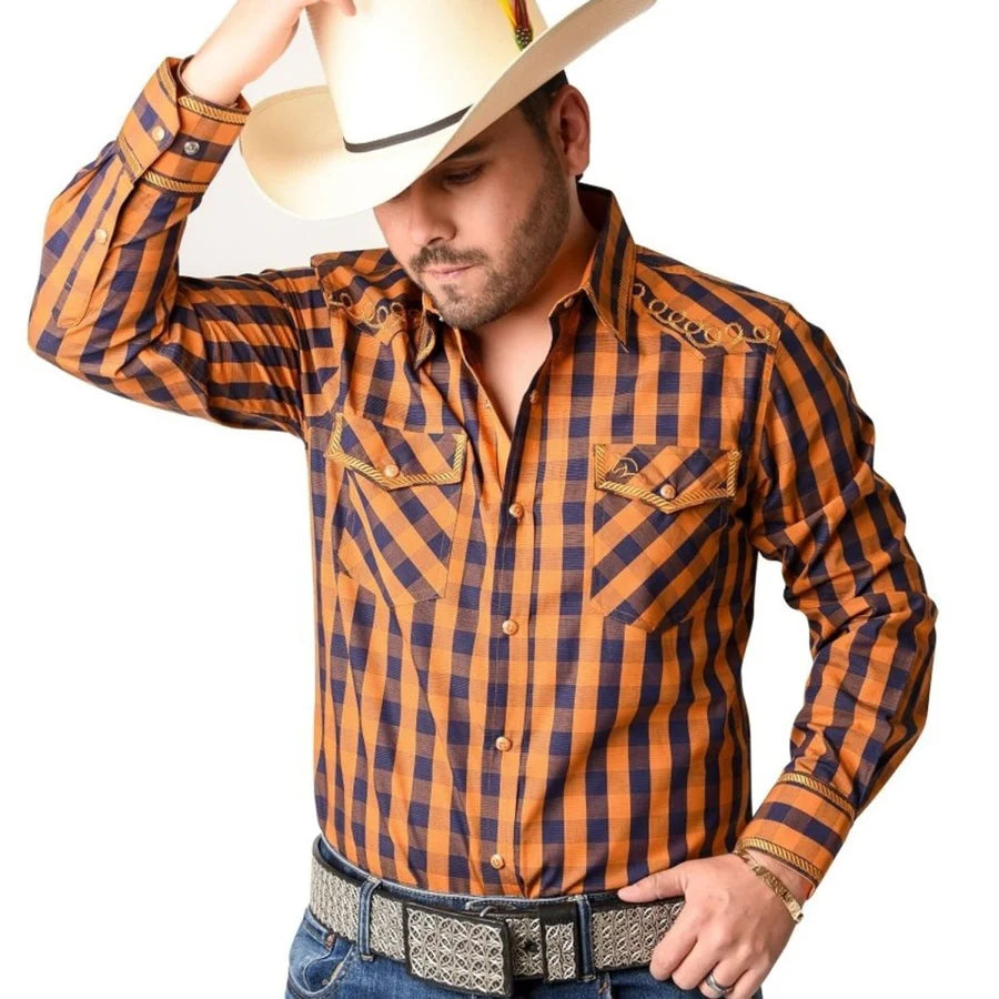 White Diamonds Embroidered Western Shirt - Mustard Plaid WD-801