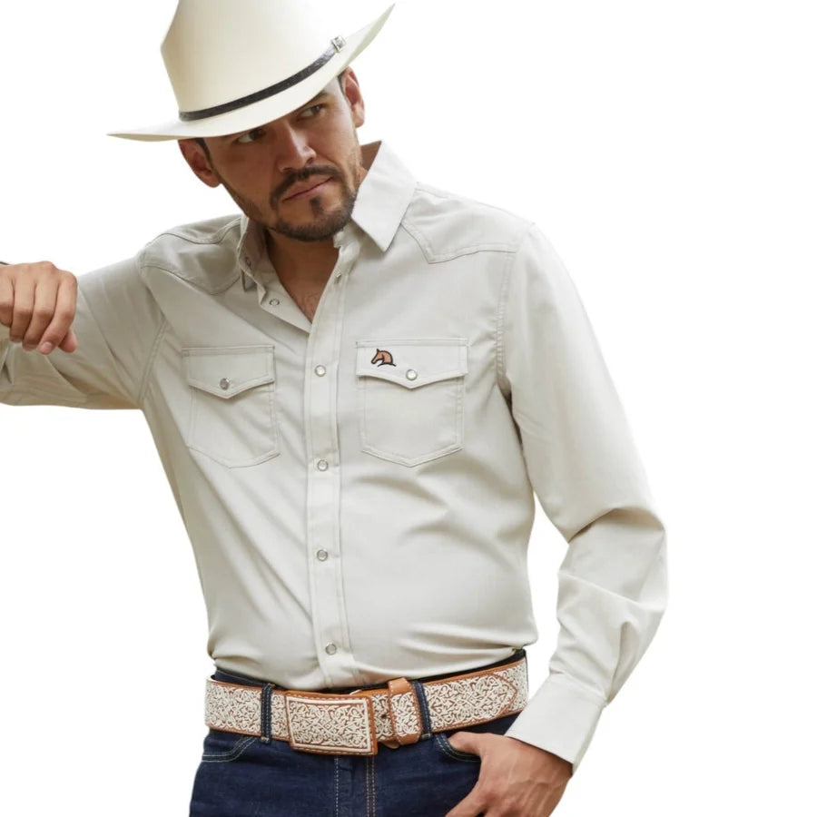 White Diamonds - Western Shirt with Snap Button, Double Pocket, and Embroidered Detail - White WD-Solid Western Shirt