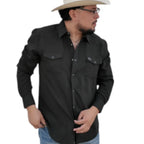 White Diamonds - Western Shirt with Snap Button, Double Pocket, and Embroidered Detail - Black WD-Solid Western Shirt