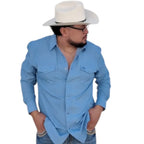 White Diamonds - Western Shirt with Snap Button, Double Pocket, and Embroidered Detail - Blue WD-Solid Western Shirt