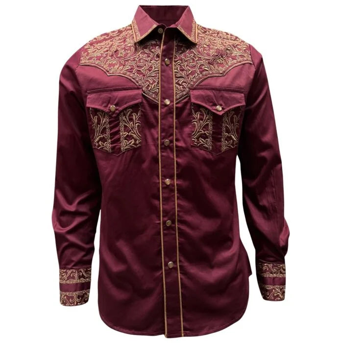 Montero - Embroidered Western Shirt Burgundy 3552