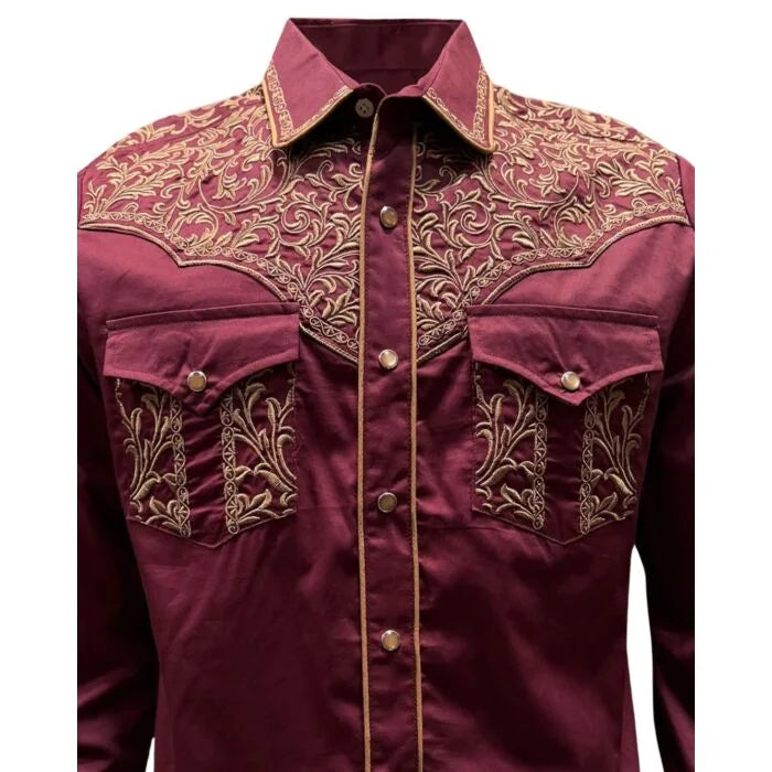 Montero - Embroidered Western Shirt Burgundy 3552