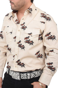 El General - Camisa Vaquera Beige Caballos WD 11-882