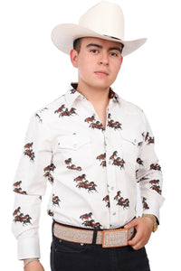 El General - Camisa Vaquera Blanca Caballos WD 11-881