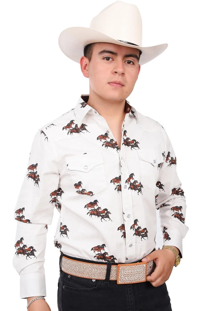 El General - Camisa Vaquera Blanca Caballos WD 11-881