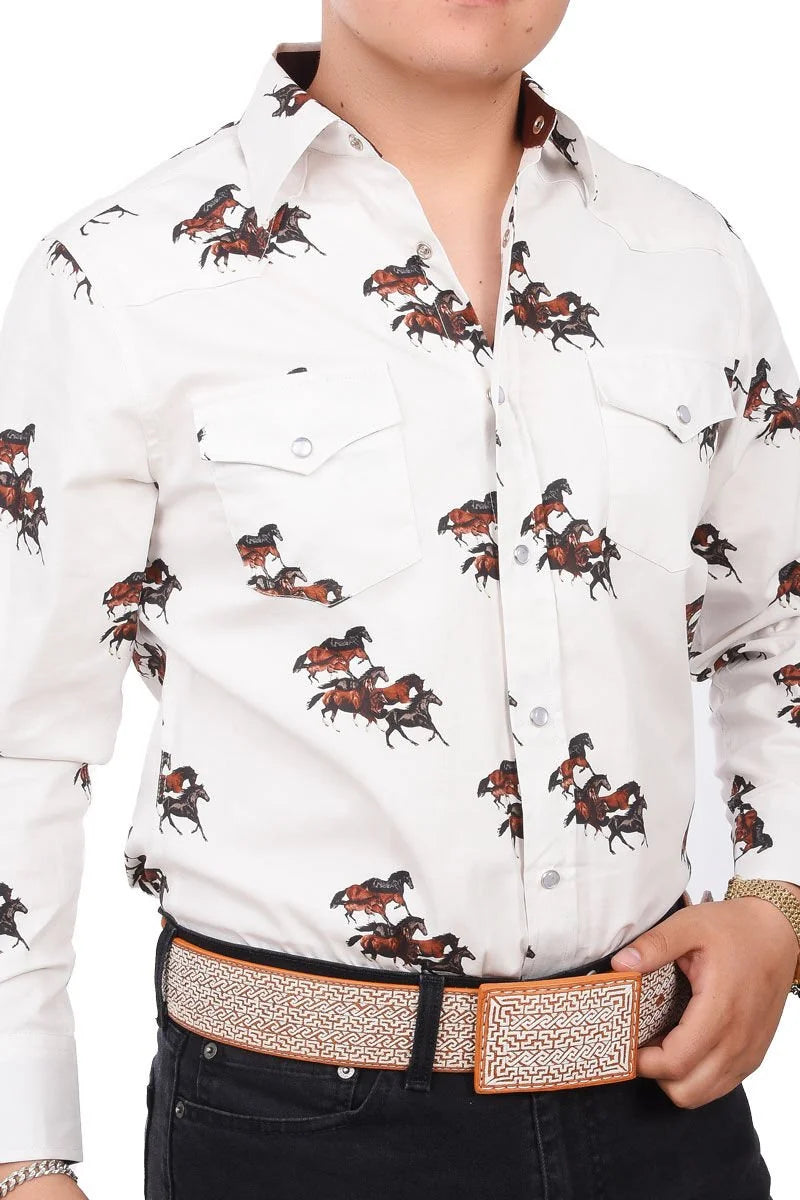 El General - Camisa Vaquera Blanca Caballos WD 11-881