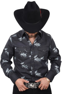 El General - Camisa Vaquera Negra Con Caballos WD 11-883