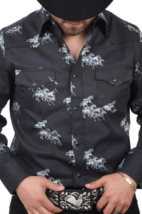 El General - Camisa Vaquera Negra Con Caballos WD 11-883