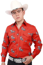 El General - Camisa Vaquera Roja Con Caballos WD 12-818