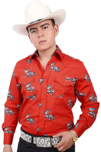 El General - Camisa Vaquera Roja Con Caballos WD 12-818