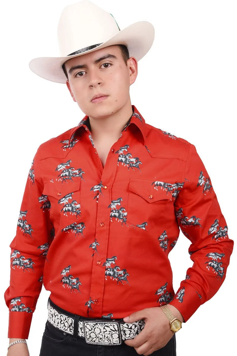 El General - Camisa Vaquera Roja Con Caballos WD 12-818