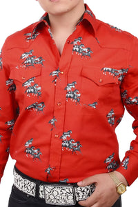 El General - Camisa Vaquera Roja Con Caballos WD 12-818