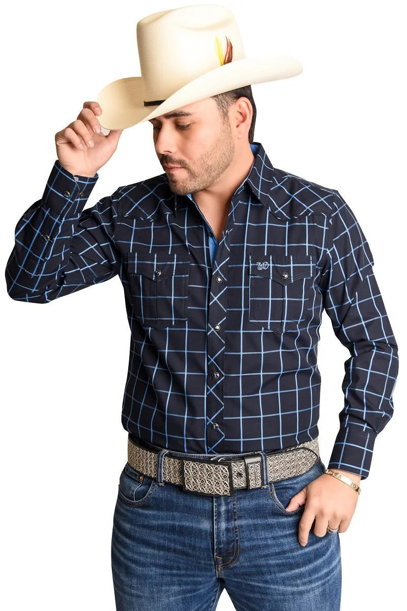 El General - Camisa Vaquera A Cuadros Azules WD 11-900
