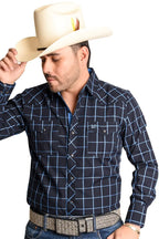 El General - Camisa Vaquera A Cuadros Azules WD 11-900