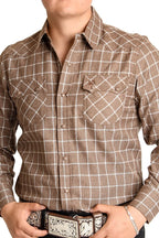 El General - Camisa Vaquera De Cuadros Color Beige WD 12-804