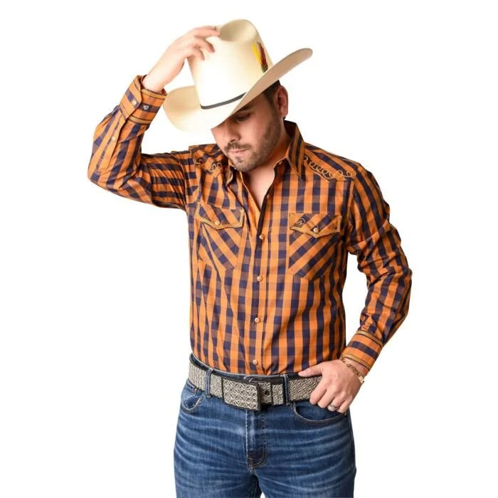 El General - Camisa Vaquera A Cuadros Mostaza WD 11-879