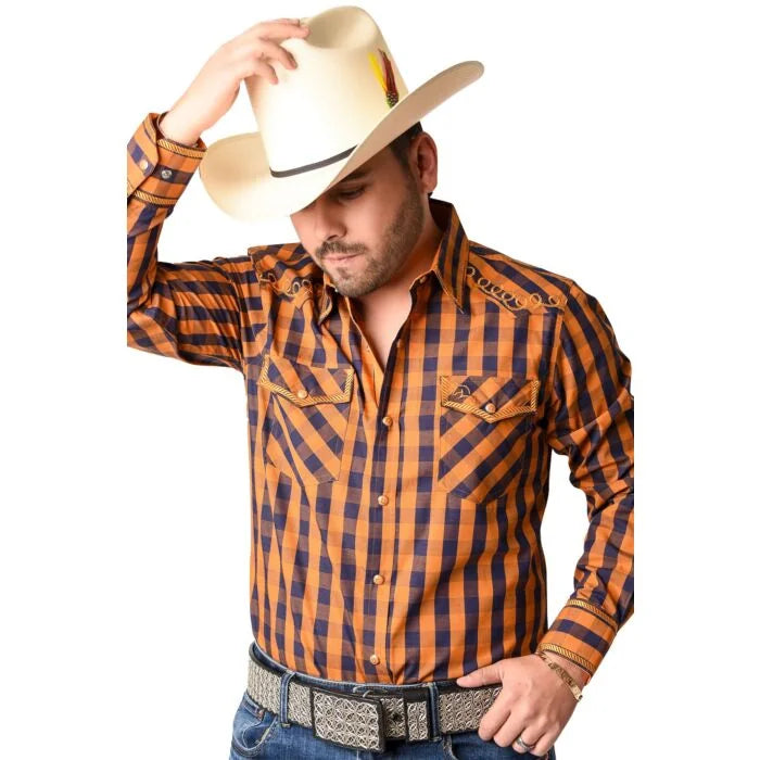 El General - Camisa Vaquera A Cuadros Mostaza WD 11-879