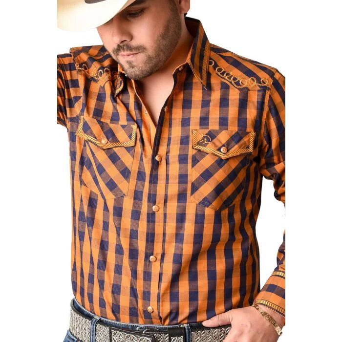 El General - Camisa Vaquera A Cuadros Mostaza WD 11-879
