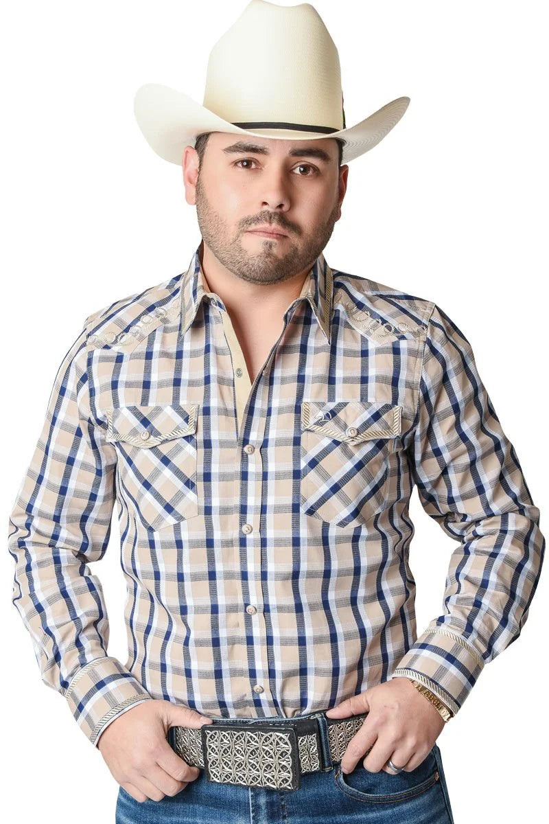 El General - Camisa Vaquera A Cuadros Beige WD 12-802