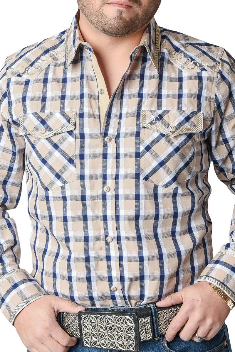El General - Camisa Vaquera A Cuadros Beige WD 12-802