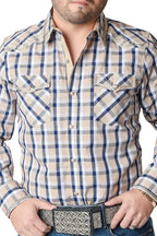El General - Camisa Vaquera A Cuadros Beige WD 12-802