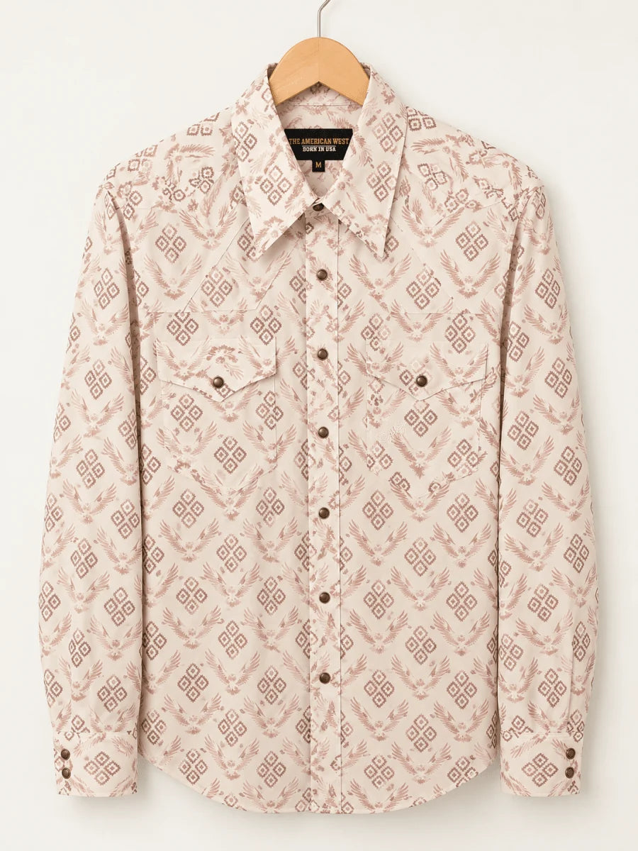 The American West - Short-Sleeve Plaid Western Shirt – Beige AW-506