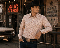 The American West - Short-Sleeve Plaid Western Shirt – Beige AW-506
