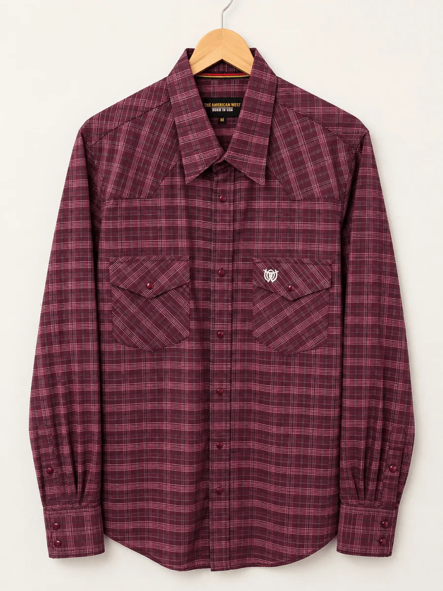 The American West - Short-Sleeve Plaid Western Shirt - Wine