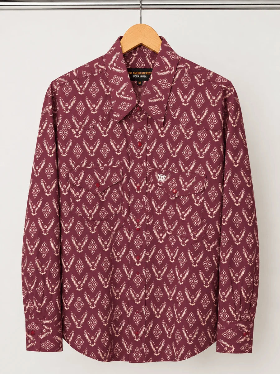 The American West - Short-Sleeve Plaid Western Shirt – Burgundy AW-505