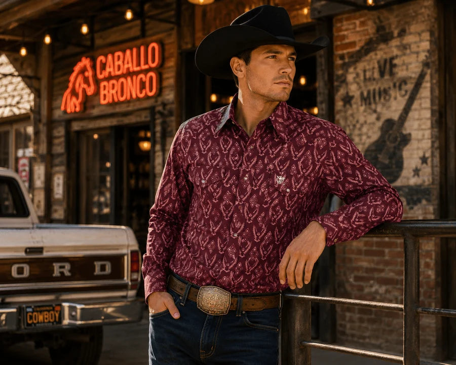 The American West - Short-Sleeve Plaid Western Shirt – Burgundy AW-505
