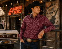 The American West - Short-Sleeve Plaid Western Shirt – Burgundy AW-505