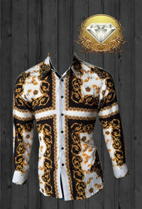 White Diamonds - Fashion Denim Shirt  Cross Design - White WD-823