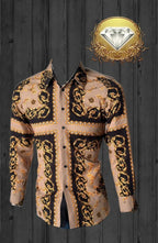 White Diamonds - Fashion Denim Shirt  Cross Design - Beige WD-824