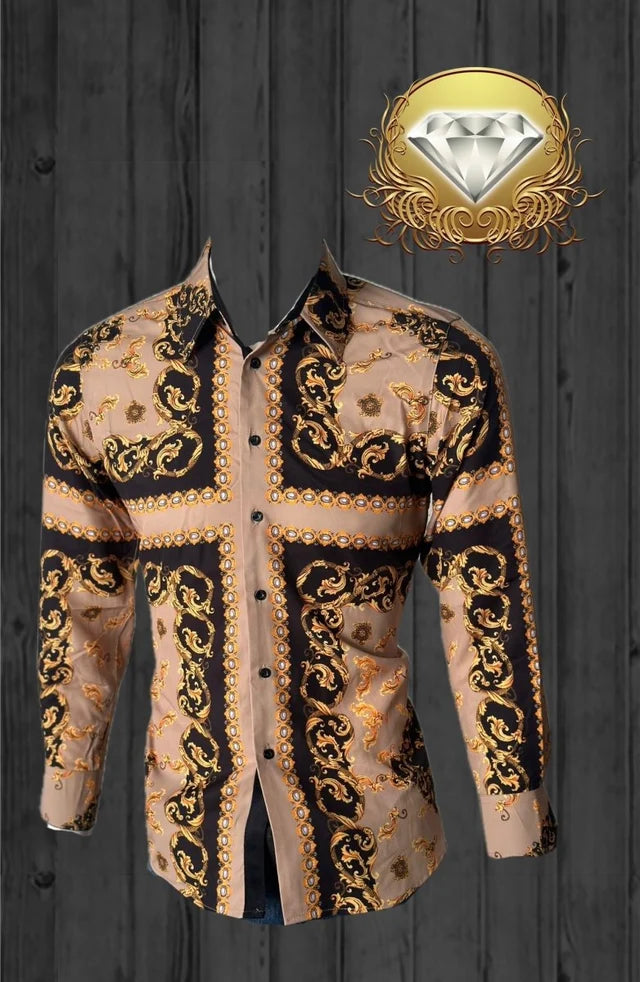 White Diamonds - Fashion Denim Shirt  Cross Design - Beige WD-824
